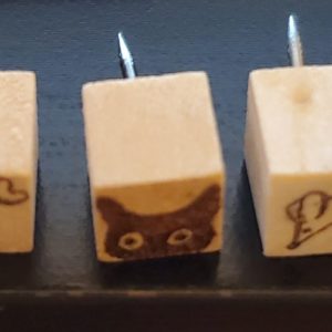 cat themed wooden push pins
