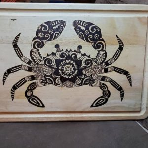 Zentangle Crab Cutting Board Wood Burned