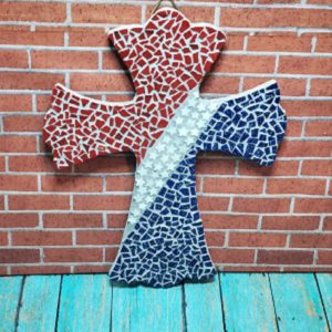 Patriotic Mosaic Cross Red White and Blue
